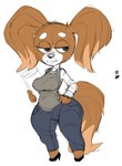 :3 anthro big_breasts big_butt breasts butt clipboard clothed clothing female fluffy fluffy_tail footwear high_heels huge_butt receptionist shoes short_stack smile solo tail thick_thighs topwear wide_hips sixsidesofmyhead aggretsuko sanrio driving_school_receptionist canid canine canis domestic_dog mammal papillon toy_dog hi_res