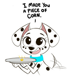 black_nose blue_collar clothing collar corn female female_feral feral floppy_ears food fur holding_object holding_plate markings pink_inner_ear plant plate simple_background solo spots spotted_body spotted_fur tail tail_motion tailwag text toony white_background white_body white_fur young higglytownhero 101_dalmatian_street 101_dalmatians disney fan_character laura_canina_(gixevans) canid canine canis dalmatian domestic_dog mammal 1:1 english_text