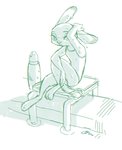 anthro clothed clothing dripping female one-piece_swimsuit simple_background sitting solo swimwear water wet white_background oimotomeru91 disney zootopia judy_hopps lagomorph leporid mammal rabbit 2020 hi_res monochrome