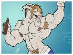 alcohol armpit_hair beard beverage big_muscles blonde_hair body_hair clothed clothing drunk ear_piercing facial_hair goatee hair happy_trail horn hyper male muscular muscular_male nipples partially_clothed piercing solo substance_intoxication topless icewolf undertale undertale_(series) asriel_dreemurr boss_monster_(undertale) bovid caprine mammal 2018