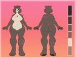 anthro bear belly big_breasts big_butt breasts brown_body brown_eyes brown_hair butt curled_hair curvy_figure digital_media_(artwork) female fur furkyuu hair hi_res latina mammal model_sheet overweight simple_background slightly_chubby small_tail solo spectacled_bear tail tremarctine wide_hips