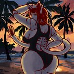 anthro beach beach_background big_breasts big_butt bikini breasts butt clothed clothing female fur glenda_lee_ray(glenda_lee_ray) hair hand_on_head joints light looking_at_viewer mannequin one-piece_swimsuit outside palm_tree plant pose red_hair sand seaside sky solo solo_focus standing sunset swimwear tail tree two-piece_swimsuit water xddragon domestic_cat felid feline felis mammal undead 1:1 digital_media_(artwork) digital_painting_(artwork) hi_res lighting