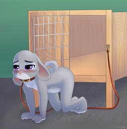 4_fingers 4_toes all_fours anthro bdsm blush bondage bound breasts cage collar collar_only ears_down feet female female_anthro fingers frown fur grey_body grey_fur hutch_(cage) inside leash nipples nude nude_anthro nude_female petplay pink_nose pivoted_ears pregnant pregnant_anthro pregnant_female prisoner purple_eyes roleplay simple_background slave small_breasts solo submissive submissive_female toes cosmicvanellope disney zootopia judy_hopps lagomorph leporid mammal rabbit 2016