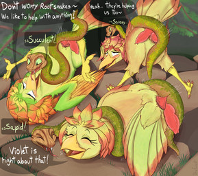 2_penises alternate_species animal_genitalia avian_butt beak blush cloaca cloacal cloacal_penetration feathers feet female female_feral female_penetrated feral genitals group group_sex male male/female male_penetrating male_penetrating_female multi_genitalia multi_penis orgy penetration penile penile_penetration penis penis_in_cloaca sex tail talons text toes wings urefunest swapped_(movie) ivy_(swapped) lily_(swapped) violet_(swapped) avian bird javan_(species) reptile root_snake scalie snake 2026 absurd_res english_text hi_res