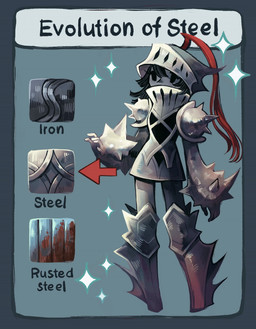 age_progression armor black_body clothed clothing elderly_female evolutionary_family female grey_body hair headgear helmet metallic_body monster_girl_(genre) not_furry rust smile solo spikes spikes_(anatomy) text young feefal elemental_creature humanoid metal_creature mineral_fauna waddling_head animated digital_media_(artwork) english_text slideshow