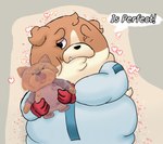 anthro belly clothing dog_plushie heart_symbol male one_eye_closed plushie real solo speech_bubble text uniform ugly-rat15508 dogs_in_space netflix jerry_(dogs_in_space) loaf_(dogs_in_space) bulldog canid canine canis chow_chow domestic_dog mammal mastiff molosser spitz hi_res