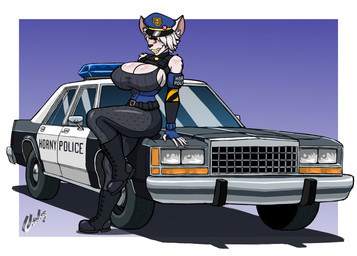 anthro bangs belt belt_buckle belt_pouch boots breasts buckle car clothing ears_up eyeshadow female footwear freckled_breasts freckled_face freckled_shoulders freckles fur glistening_eyelids hair hair_over_eye looking_at_viewer makeup police police_badge police_car police_hat police_officer police_uniform police_vehicle red_eyes shoes sitting sitting_on_car smile smiling_at_viewer solo teeth teeth_showing uniform vehicle white_body white_fur white_hair chisheq ford_crown_victoria officer_flint_(foresttherotten) mammal murid murine rat rodent hi_res