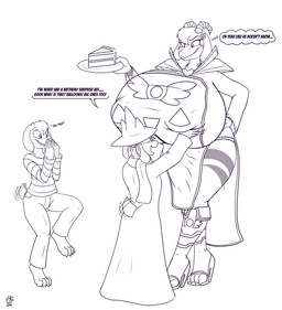 anthro big_breasts blindfold boots breasts cake clothed clothing crossgender dessert female food footwear fur group hat headgear headwear high_heels horn huge_breasts hyper hyper_breasts male robe scarf shoes simple_background size_difference square_crossover tail tail_motion tailwag text white_background badgerben deltarune undertale undertale_(series) asriel_dreemurr asriel_dreemurr_(god_form) ralsei boss_monster_(undertale) bovid caprine darkner goat mammal 2019 absurd_res black_and_white digital_media_(artwork) english_text hi_res monochrome