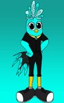 anthro big_eyes bottomwear clothed clothing eyebrows footwear gradient_background hands_on_hips head_feathers jewelry male markings multicolored_body necklace pants shirt shoes simple_background simple_coloring simple_eyes smile sneakers solo tail tail_markings topwear maxthearcticfox avian bird cockatoo parrot 2024 digital_drawing_(artwork) digital_media_(artwork) hi_res