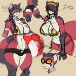 anthro big_breasts bikini bikini_top braided_hair breasts clothing collar covered_eyes eyewear female goggles hair huge_breasts missing_arm solo swimwear thick_thighs two-piece_swimsuit wide_hips anuki locke_revolver_(anuki) ailurid mammal red_panda 1:1 absurd_res hi_res sketch_page