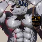 abs accessory anthro biceps bodily_fluids body_hair brown_body brown_fur chest_hair chest_tuft fur hair headband male muscular muscular_anthro muscular_male pecs scar solo sweat tuft white_body white_fur yellow_eyes yunukopi lifewonders tokyo_afterschool_summoners horkeu_kamui_(tas) canid canine canis mammal wolf 1:1 2019 signature