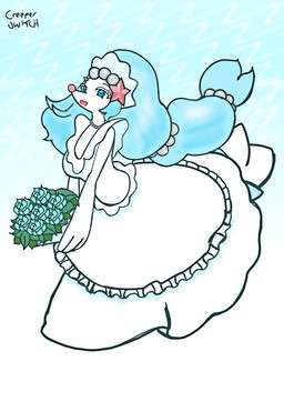 anthro bouquet bride clothing dress female hair long_hair solo wedding_dress creeperswitch nintendo pokemon generation_7_pokemon pokemon_(species) primarina absurd_res hi_res