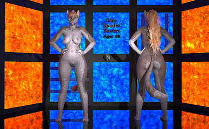 anthro breasts butt female genitals hair neutral_expression nude nude_female ponytail solo standing tail vulva perturbedmania canid canine canis domestic_dog hybrid mammal wolfdog 3d_(artwork) daz_studio_(artwork) digital_media_(artwork) hi_res model_sheet