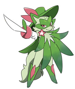 biped boots cape cheek_tuft clothing evolution facial_tuft fangs flower fluffy fluffy_tail footwear fur gesture green_body green_fur hand_gesture hat headgear headwear holding_object holding_weapon leaf looking_at_viewer melee_weapon mouth_closed pink_eyes pink_nose plant pointing pseudo_clothing shoes simple_background smile solo spread_legs spreading standing sword tail teeth tuft weapon white_background dede_(qwea_00000) fakemon nintendo pokemon generation_9_pokemon pokemon_(species) sprigatito full-length_portrait portrait