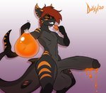 anthro balls big_balls big_penis black_body bodily_fluids colored_cum condom cum filled_condom genital_fluids genitals glowing glowing_cum glowing_eyes grin huge_balls huge_penis hyper hyper_balls hyper_genitalia hyper_penis male orange_cum penis sexual_barrier_device shark_tail smile solo unusual_bodily_fluids unusual_cum unusual_genital_fluids doxxyl sharked.co cole_the_shark fish marine shark hi_res