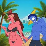 5_fingers abs anthro athletic athletic_anthro athletic_female beach bikini black_bikini black_clothing black_eyes black_swimwear blue_body blue_hair blue_scales breasts brown_hair cleavage clothed clothing curvy_figure detailed_background duo elbow_feathers feathers female fingers hair hand_holding head_crest long_hair long_tail male male/female navel open_mouth open_smile outside ponytail red_body red_scales scales short_hair skimpy skimpy_bikini smile swimming_trunks swimwear tail thick_thighs two-piece_swimsuit wide_hips wings yellow_sclera tomasllade cavemanon_studios i_wani_hug_that_gator snoot_game axel_(black_jack) fan_character victoria_(iwhtg) dinosaur dromaeosaurid feathered_dinosaur feathered_scalie prehistoric_species pterodactylus pterosaur reptile scalie theropod velociraptor 1:1 2024 digital_drawing_(artwork) digital_media_(artwork) hi_res