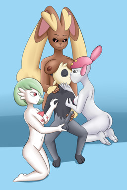 age_difference anthro anthro_on_anthro ball_fondling balls big_breasts boob_hat breasts erection eyes_closed female female_anthro fondling foursome french_kissing genitals green_hair group group_sex hair hand_on_shoulder handjob harem interspecies kissing male male/female male_anthro massage nipple_fetish nipple_play nipples non-mammal_nipples nude nude_anthro nude_female nude_male older_female penile penis red_eyes sex shota young young_anthro younger_male filler_shmazman nintendo pokemon pokemon_mystery_dungeon spike_chunsoft team_charm gardevoir generation_3_pokemon generation_4_pokemon generation_6_pokemon lopunny medicham pancham pokemon_(species) hi_res