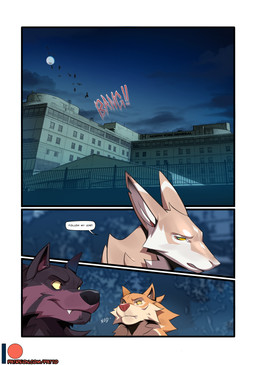 anthro brown_body brown_eyes brown_fur building cloud cloudy_sky dialogue eye_contact fangs fence full_moon fur giving_orders green_eyes group hospital looking_at_another male modern_architecture moon night onomatopoeia outside patreon_logo serious sky sound_effects speech_bubble tan_body tan_fur teeth text trio yellow_sclera patto mythology patreon luca_(patto) nio_(patto) yuri_(patto) canid canine canis mammal mythological_canine mythological_creature werecanid werecanine werecreature werewolf wolf 2025 comic english_text hi_res url