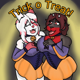 anthro bottomwear clothed clothing costume duo female holidays matching_outfits skirt dank-artistic-fox halloween mythology nintendo pokemon akai_kizu morgan_moonshine canid canid_demon canine demon generation_3_pokemon hellhound mammal mythological_canine mythological_creature pokemon_(species) zangoose hi_res