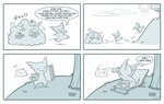 4_panel_comic anthro binoculars chibi dialogue fight flower food gesture grass group hand_gesture hill humor middle_finger plant popcorn sitting smile solo text tree seyumei unknown_species 2021 comic english_text