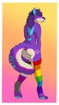 anthro asexual_pride_colors blue_inner_ear blue_inner_ear_fluff blue_pawpads butt cheek_tuft clothed clothing crossdressing digitigrade facial_tuft femboy fluffy fluffy_tail fur gradient_background inner_ear_fluff legwear lgbt_pride male multicolored_body multicolored_fur pawpads pride pride_color_accessory pride_colors purple_body purple_fur simple_background solo tail thigh_highs tuft fluffybean12 canid canine fox mammal absurd_res digital_media_(artwork) hi_res shaded