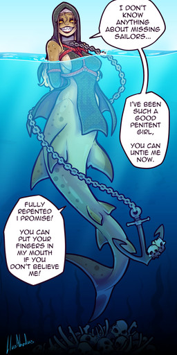 apode breasts clothed clothed_female clothing dialogue female fin front_view good_girl hair legless looking_at_viewer outside serpentine smile solo speech_bubble split_form tail teeth text lluisabadias aquatic fish merfolk shark 2026 absurd_res digital_drawing_(artwork) digital_media_(artwork) english_text hi_res