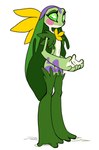 anthro big_eyes big_feet big_hands biped feet flower green_body green_eyes herm intersex leaf leaf_hair long_legs markings pink_cheeks plant plant_hair pseudo_hair purple_markings simple_background slim solo white_background yellow_flower sinfrou nenufa amphibian frog absurd_res hi_res sketch