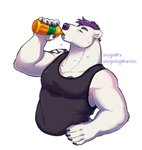 5_fingers anthro bodily_fluids clothed clothing drinking eyebrows eyes_closed fingers fur hair male muscular muscular_anthro muscular_male purple_hair purple_nose solo sweat tattoo water white_body white_fur ahoge_(artist) bear mammal polar_bear ursine digital_media_(artwork)