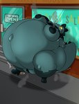 anthro belly belly_expansion belly_inflation big_belly big_breasts big_pussy body_inflation bottomwear breast_expansion breasts cigarette clothed clothed_anthro clothing expansion female fully_clothed fully_clothed_anthro genital_expansion genitals green_body huge_belly huge_breasts hyper hyper_belly hyper_breasts hyper_genitalia hyper_inflation hyper_pussy inflation inflation_fetish legwear pants plump_labia puffed_cheeks pussy pussy_expansion scales shirt smoke smoke_from_butt smoke_from_nipples smoke_from_pussy smoking solo standing store store_sign tail teeth topwear torn_bottomwear torn_clothing torn_legwear torn_pants torn_shirt torn_topwear dragonfron night_in_the_woods bea bea_santello alligator alligatorid crocodile crocodilian reptile scalie 2025 digital_media_(artwork) hi_res