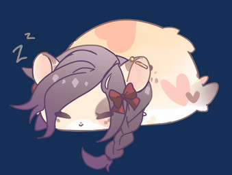 accessory bow_ribbon braided_hair chibi ear_piercing eyes_closed female feral hair hair_accessory hair_bow hair_ribbon piercing ribbons sleeping solo sound_effects vowelless vowelless_sound_effect zzz xleb alyx_(alyxalyx) cricetid hamster mammal rodent alpha_channel