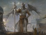 anthro armor building extreme_size_difference female fog group horn kneeling knight larger_male macro male melee_weapon micro size_difference sword tail warrior water weapon wings sasha_shkip mythology avian bird dragon human mammal mythological_creature mythological_scalie scalie 2025 digital_media_(artwork)