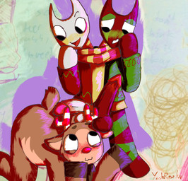 2_heads 2_penises anthro balls balls_on_face balls_on_head blush butt christmas_clothing clothed clothing conjoined conjoined_twins diphallism duo ears_down erection excited eye_contact eyeshadow for_a_head genitals half-erect half_naked happy holidays hooves horn humanoid_genitalia humanoid_penis looking_at_another makeup male male/male mostly_nude multi_genitalia multi_head multi_penis nude penis photo_background pivoted_ears red_nose ribbons scarf scarf_only yoshreveluv blushcrunch_studio christmas dandy's_world roblox razzle_&_dazzle_(dandy's_world) rudie_(dandy's_world) animate_inanimate deer humanoid mammal new_world_deer reindeer toon_(dandy's_world) digital_drawing_(artwork) digital_media_(artwork) hi_res mixed_media photography_(artwork) shaded