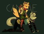 anthro black_nose boots chain chain_leash clothing dominant dominant_male duo footwear holding_chain leash male male/male shoes text hikako nintendo star_fox fox_mccloud wolf_o'donnell canid canine canis fox mammal wolf english_text