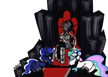 anthro anthrofied armor black_hair blush breasts butt clothing crossgender crown female gloves group hair handwear harem headgear horn legwear long_hair looking_at_viewer mtf_crossgender multicolored_hair purple_eyes royalty slave smile stockings tail avante92 friendship_is_magic hasbro my_little_pony mythology king_sombra_(mlp) princess_celestia_(mlp) princess_luna_(mlp) equid equine mammal mythological_creature mythological_equine unicorn 2012