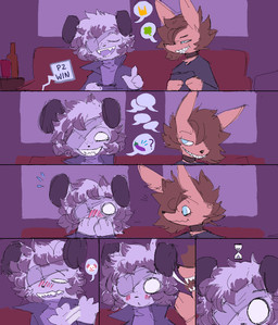 ambiguous_gender anthro base_four_layout bet blockage_(layout) clothed clothing controller duo embarrassed eye_patch eyewear fangs floppy_ears fluffy four_row_layout fur furniture gambling game_controller gaming hair hair_over_eye horizontal_blockage jacket male one_eye_obstructed playing_video_game sharp_teeth shirt sitting six_frame_image smile sofa speech_bubble teeth topwear virteil canid canine canis domestic_dog mammal comic digital_media_(artwork) hi_res pictographics sketch