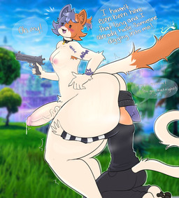 anal anthro armpit_hair big_butt blush bodily_fluids body_hair breasts butt butt_grab clothed clothing duo female female/female fur genital_fluids genitals gun gynomorph hair hand_on_butt intersex intersex/female multicolored_body multicolored_fur nipples nude oral penis ponytail precum ranged_weapon rear_view rimming sex smile surprise surprised_expression sweat sweaty_butt tail tattoo text thick_thighs vein veiny_penis weapon white_body white_fur wide_hips eroticbuni epic_games fortnite cate_meowdy meow_skulls calico_cat domestic_cat felid feline felis mammal absurd_res digital_media_(artwork) english_text hi_res
