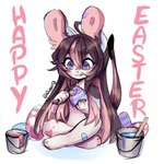 bandage black_body black_fur easter_egg female fur holidays paint solo text white_body white_fur anakoluth easter liz_(anakoluth) lagomorph leporid mammal rabbit 1:1 hi_res