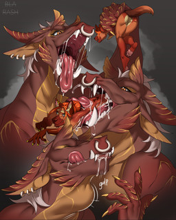 anthro bodily_fluids duo licking mouth_shot open_mouth oral_vore piercing predator/prey saliva size_difference swallowing tongue tongue_out vore blackrabbitshone mythology canid canine dragon mammal mythological_creature mythological_scalie scalie absurd_res hi_res