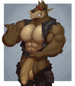 4_fingers abs accessory anthro areola balls barazoku big_muscles big_pecs big_penis black_bottomwear black_claws black_clothing black_jacket black_nose black_pants black_topwear bodily_fluids body_hair bottomwear bottomwear_down brown_body brown_fur cheek_tuft claws clothed clothing facial_tuft fangs fingers foreskin fur genitals hairy_balls headband huge_pecs humanoid_genitalia humanoid_penis jacket male muscular muscular_anthro muscular_arms muscular_male nipples open_clothing open_jacket open_topwear orange_eyes pants pants_down partially_clothed pecs penis sharp_teeth smile solo sweat sweaty_body teeth topwear tuft unretracted_foreskin vein veiny_penis fleshformomo epic_games fortnite mythology dire_(fortnite) canid canine mammal mythological_canine mythological_creature werecanid werecanine werecreature werewolf 2025 english_description hi_res