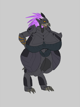 3_toes anthro beak big_breasts breasts clothed clothed_anthro clothed_female clothing digitigrade feather_hair feathered_crest feathers feet female full_armor glowing glowing_eyes grey_body hands_behind_back head_crest huge_breasts huge_thighs non-mammal_breasts orange_eyes pink_body pink_feathers pseudo_hair simple_background solo spurs_(anatomy) standing swords_of_sanghelios thick_thighs toes lurking_tyger halo_(series) microsoft xbox_game_studios alien avian kig-yar scalie t'vaoan 3:4 colored hi_res