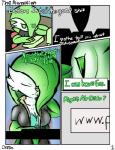2018 absurd_res alexia_(dotto) big_breasts bra breasts cleavage clothed clothing comic dialogue digital_media_(artwork) dittodotto english_text eyelashes fan_character female gardevoir generation_3_pokemon genitals green_pussy hair hi_res navel nintendo not_furry open_mouth pokemon pokemon_(species) profanity pussy simple_background smile solo text underwear