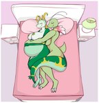 2023 3_fingers 3_toes anthro areola arms_around_partner bed belly big_belly big_breasts bird's-eye_view blush breasts colored digital_media_(artwork) dima_(artist) duo eyes_closed feet female female/female fingers furniture generation_2_pokemon generation_5_pokemon green_areola green_body green_nipples hi_res high-angle_view lying magnolia_(n4ckl3) meganium nintendo nipples nude on_bed on_side pokemon pokemon_(species) pregnant pregnant_anthro pregnant_female rose_(n4ckl3) serperior shaded short_tail side_boob sleeping sleeping_together smile tail tail_around_partner toes white_body