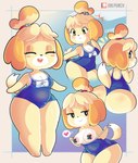 :> animal_crossing anthro areola areola_slip artist_name bedroom_eyes big_butt black_eyes black_pasties blonde_hair bottom_heavy breasts butt canid canine canis clothing domestic_dog eyebrows eyelashes eyes_closed female fur hair half-closed_eyes heart_symbol hi_res isabelle_(animal_crossing) looking_at_viewer looking_back mammal multiple_angles narrowed_eyes nintendo one-piece_swimsuit onigiri_punch open_mouth pasties raised_tail rear_view seductive slightly_chubby slightly_chubby_female small_breasts smile solo swimwear tail thick_eyebrows thick_thighs undressing updo wide_hips yellow_body yellow_fur