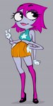anthro bottomwear clothing female footwear gloves grey_body grey_skin hair handwear lips orange_bottomwear orange_clothing orange_skirt pink_clothing pink_footwear pink_hair pink_lips pink_socks shoes skirt sleeveless_shirt socks solo velcro_footwear white_clothing white_gloves white_handwear mahmapuu disney the_buzz_on_maggie maggie_pesky arthropod fly_(animal) humanoid insect hi_res