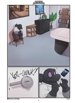 anthro bored cellphone clothed clothing electronics exclamation_point inside logo male massage_table onomatopoeia phone plant purple_sclera sitting smartphone solitaire solo sound_effects surprised text bagu conditional_dnp nintendo pokemon cye_(bagu) generation_7_pokemon lizard pokemon_(species) reptile salandit scalie absurd_res comic hi_res