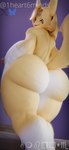 anthro areola big_breasts big_butt blue_eyes breasts butt female huge_breasts huge_butt looking_back looking_down low-angle_view nipples nude smile solo tail 1heart6minds dogzeela_(modeler) bandai_namco digimon digimon_(species) taomon 3d_(artwork) digital_media_(artwork)