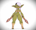 4_fingers 4_toes breasts brown_eyes ear_piercing fantasy feet female female_focus fingers genitals gladiator gladius green_body green_skin hair idle_animation melee_weapon muscular muscular_female one_eye_closed piercing pussy scar semi_nude short_stack smile sword thick_thighs toes uri_v_art warrior weapon white_hair wink palewdas_arts palurdas_arts uri_(artist) goblin humanoid 2d_animation animated hi_res short_playtime webm