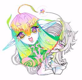 ahoge ambiguous_gender anime_style bangs blood bodily_fluids first_person_view gore hair not_furry shedding_transformation smile solo star alunka human humanoid mammal