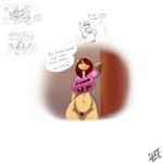 anthro big_breasts bottomless breasts clothed clothing female genitals hair huge_breasts non-mammal_breasts pussy red_hair simple_background solo text text_on_clothing thigh_gap drxii hasbro my_little_pony lustre_(drxii) starry-eyed_surprise equid equine horse kobold mammal pony scalie 1:1 digital_media_(artwork) english_text hi_res