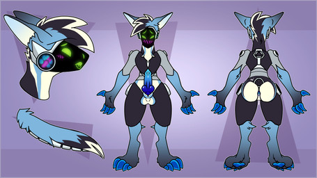 ahegao anthro anus balls blue_body blue_claws blue_fur blue_pawpads blue_paws blue_penis blush bodily_fluids butt claws cum cum_in_ass cum_inside cum_on_penis erection fur genital_fluids genitals green_eyes knot looking_pleasured machine male nude open_mouth pawpads paws penis protogen_visor screen screen_face simple_background solo standing toe_claws tongue white_body white_fur biota teampawsmc blip_(sparky) protogen 16:9 2022 4k absurd_res colored digital_media_(artwork) hi_res model_sheet widescreen